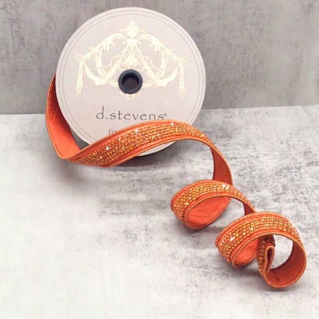 1" Metallic Dupion Duchess Jewel Ribbon: Orange (5 Yards)
