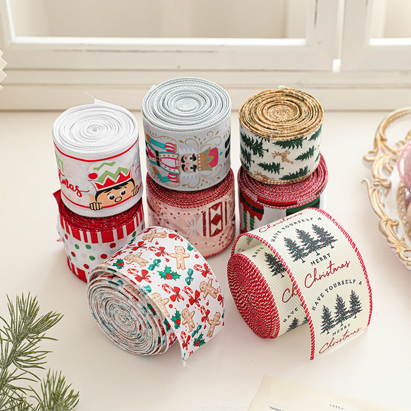 Christmas decoration ribbon, cedar pattern printed ribbon, bow tie, Christmas decoration ribbon, holiday ribbon