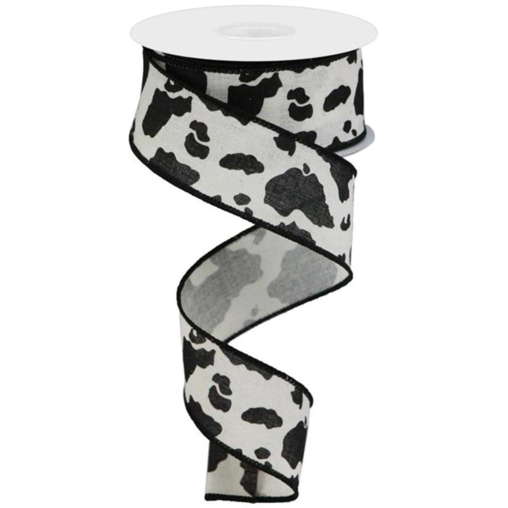1.5" Cowhide Print Ribbon: Black & Cream (10 Yards)
