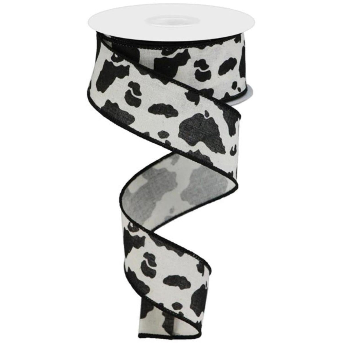 1.5" Cowhide Print Ribbon: Black & Cream (10 Yards)