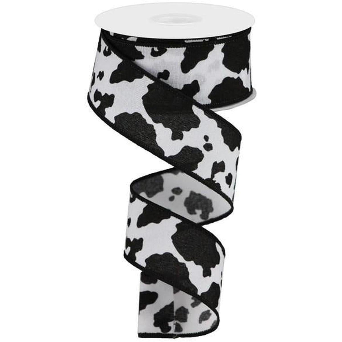 1.5" Fuzzy Cow Print Ribbon: Black & White (10 Yards)