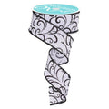 1.5" Multi Swirls Glitter Ribbon: White/Black (10 Yard)