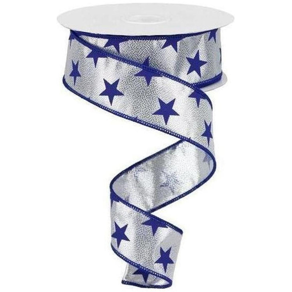 1.5" Stars on Metallic Ribbon: Silver (10 Yards)
