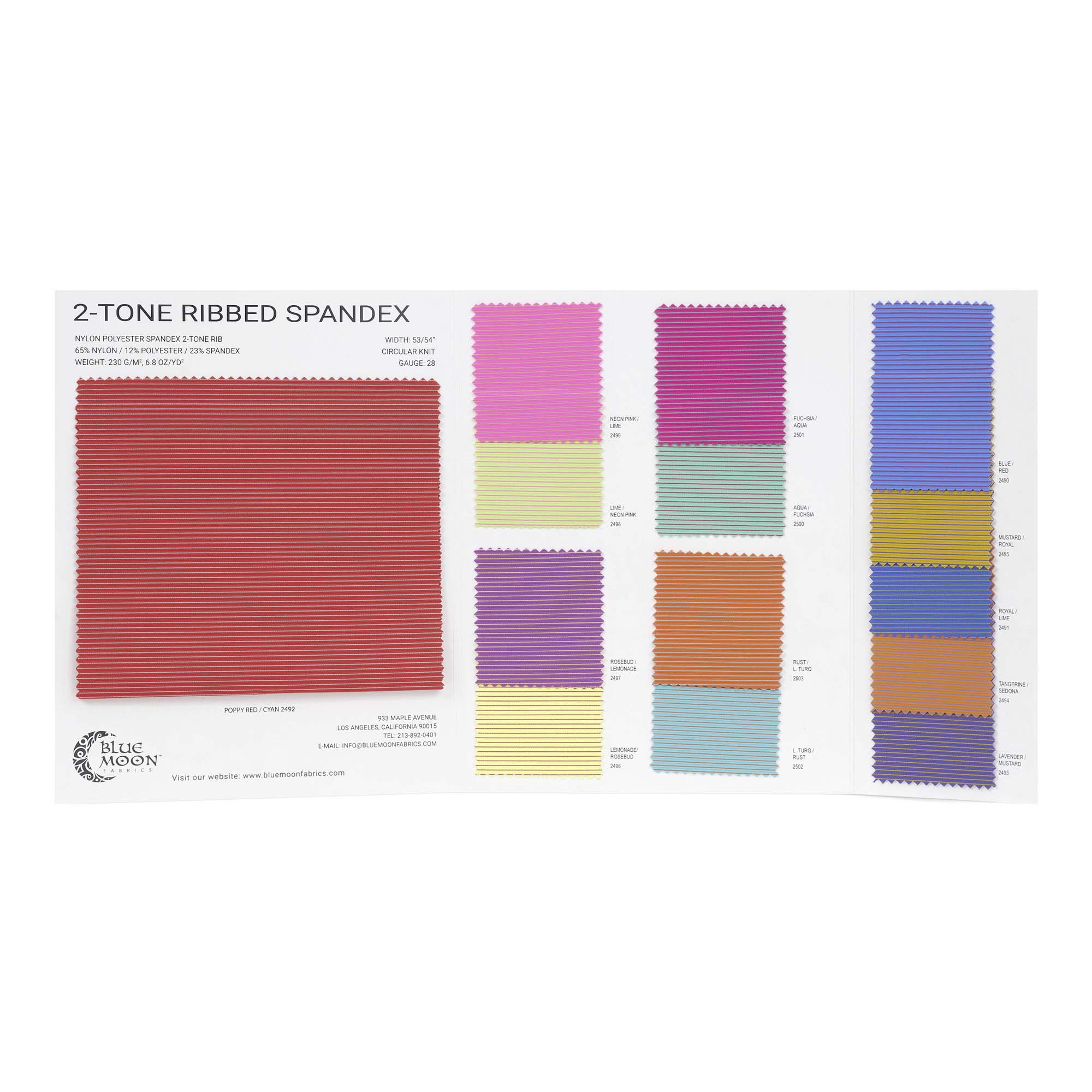 HK436 - Two Tone Rib Nylon Polyester Spandex Color Card | Blue Moon Fabrics