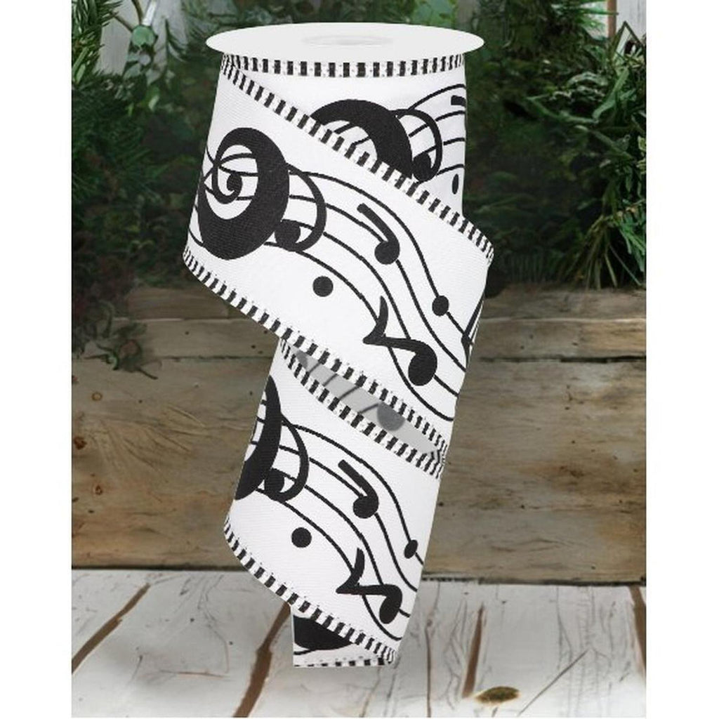 2.5" Bold Music Notes Ribbon: White (10 Yards)