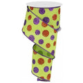 2.5" Lime Green Ribbon with Multi Glitter Dots