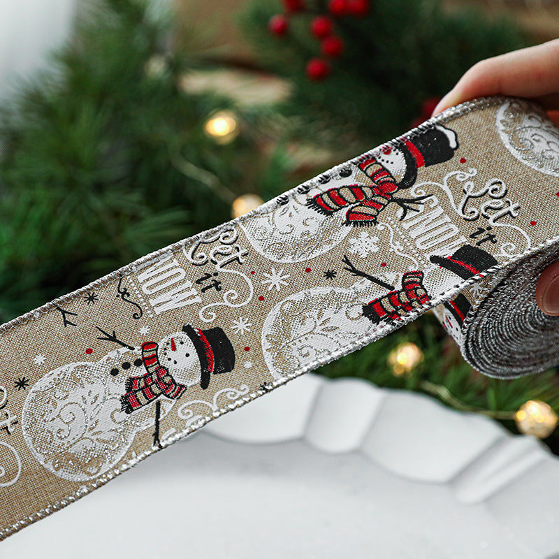 Christmas ribbon imitation linen ribbon decoration bow accessories snowflake Christmas ribbon in stock
