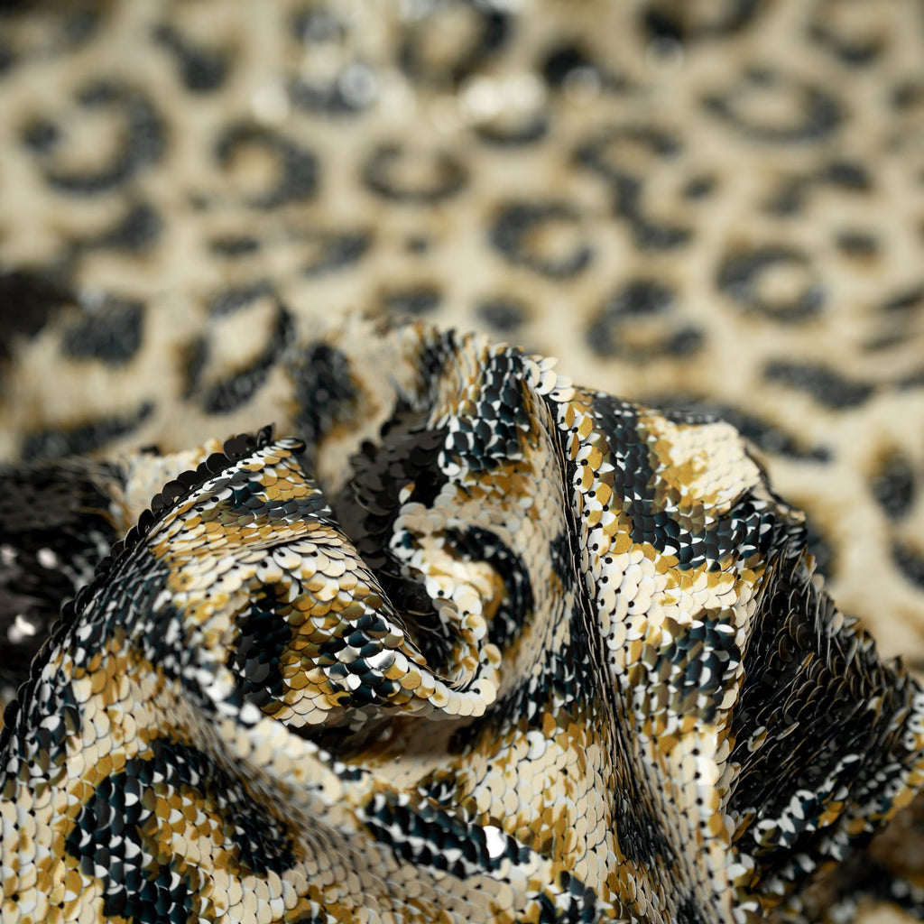 Cheetah Printed Flip Sequin on Spandex Fabric | Blue Moon Fabrics