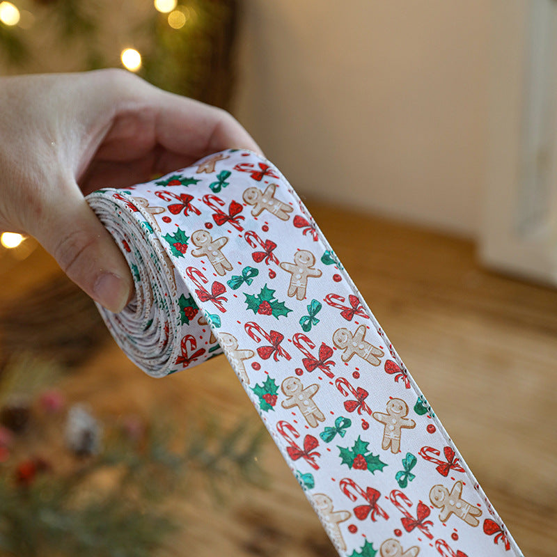 Christmas decoration ribbon, cedar pattern printed ribbon, bow tie, Christmas decoration ribbon, holiday ribbon