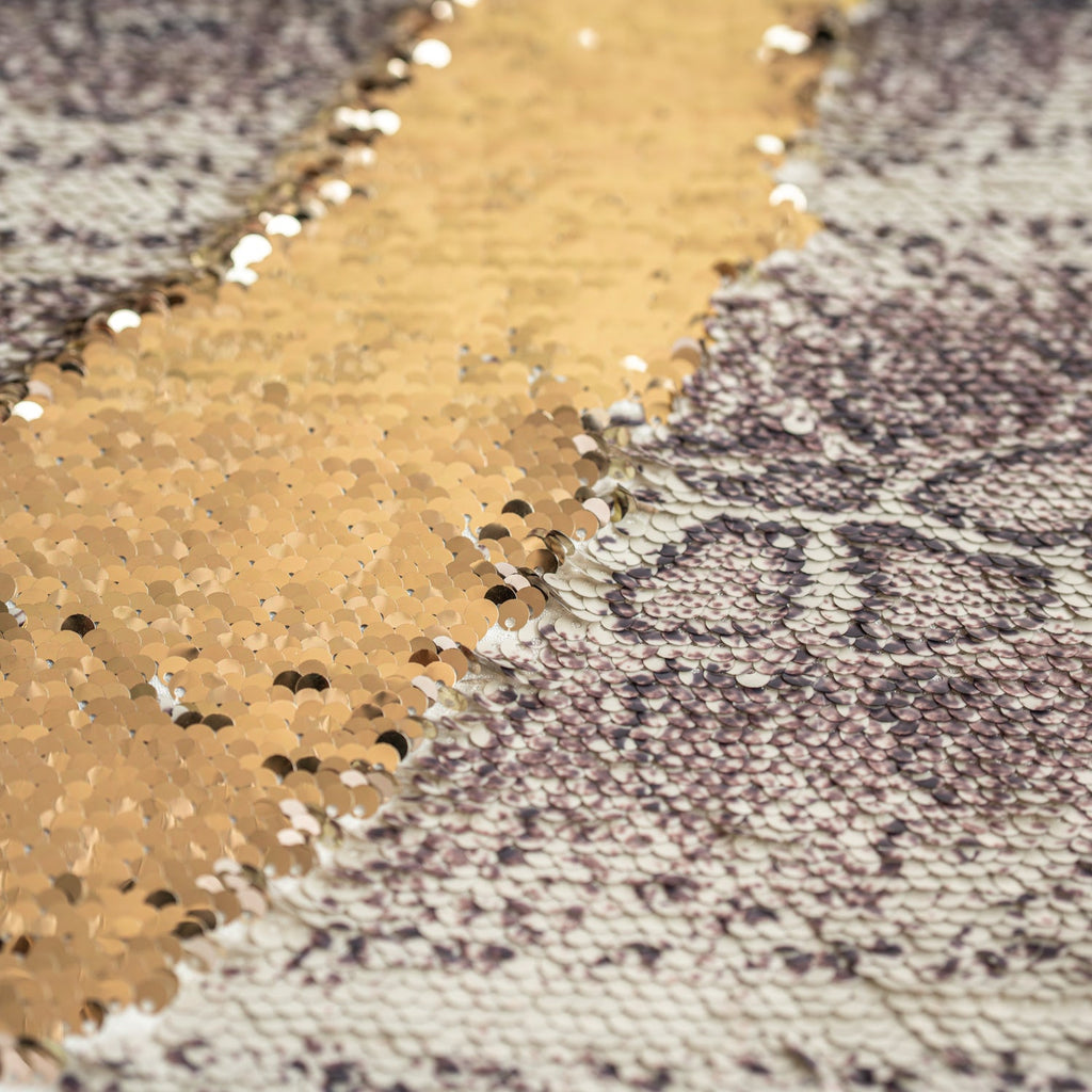 Golden Anaconda Printed Flip Sequin on Spandex Fabric | Blue Moon Fabrics
