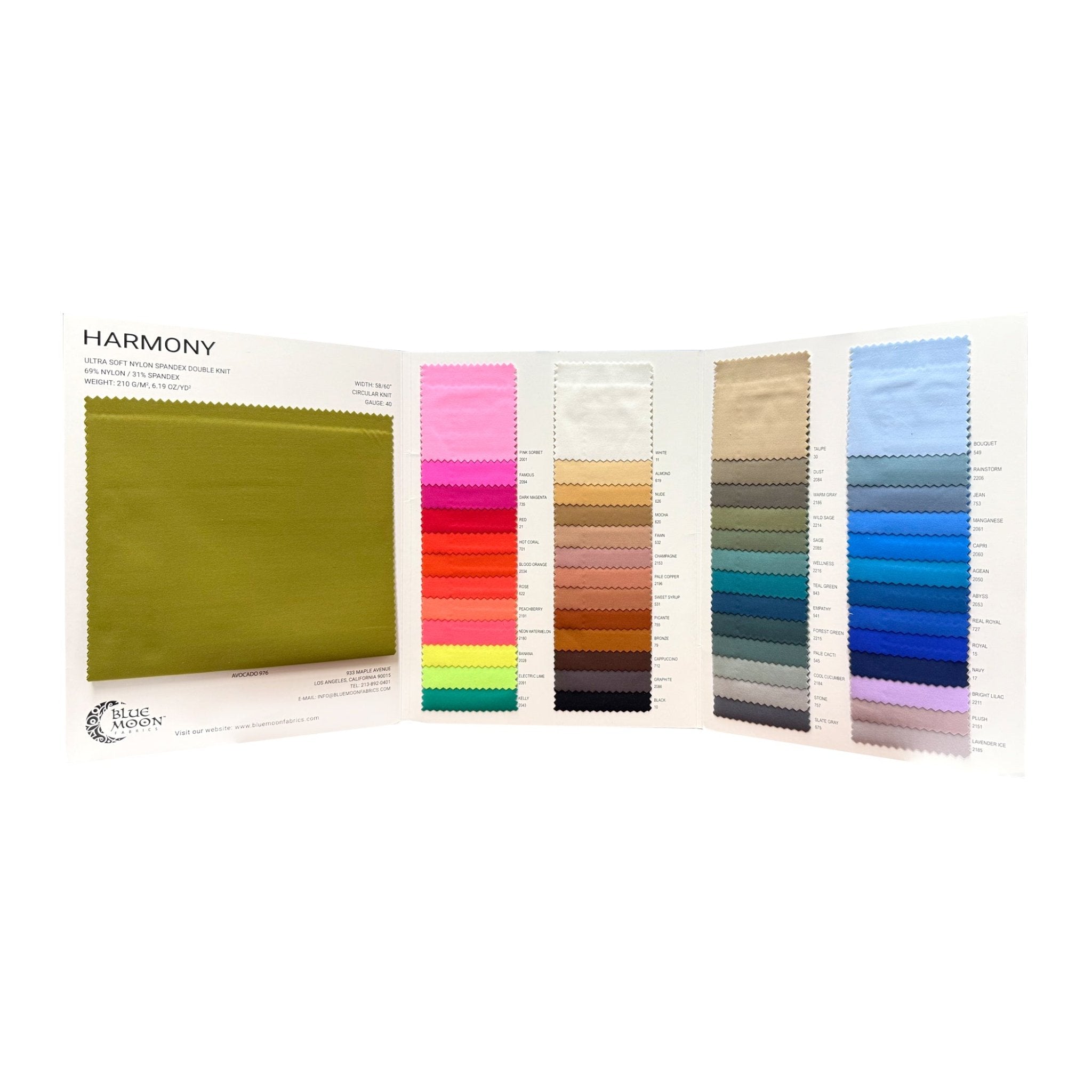 HK510 - Harmony Ultra Soft Double Knit Spandex Color Card | Blue Moon Fabrics