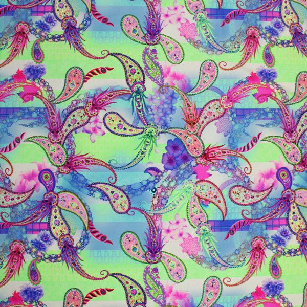 Paisley Floral Multi Color Printed Spandex | Blue Moon Fabrics