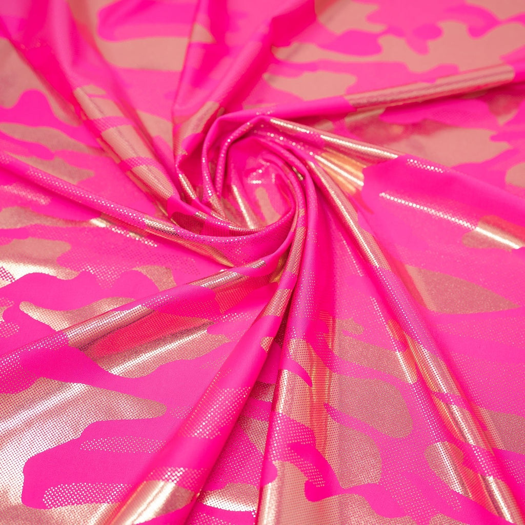 Neon Nugi Foil Printed Cationic Spandex Fabric | Blue Moon Fabrics