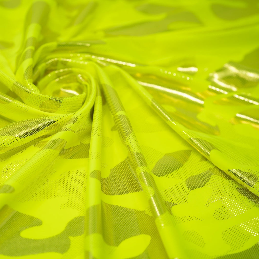 Neon Nugi Foil Printed Cationic Spandex Fabric | Blue Moon Fabrics
