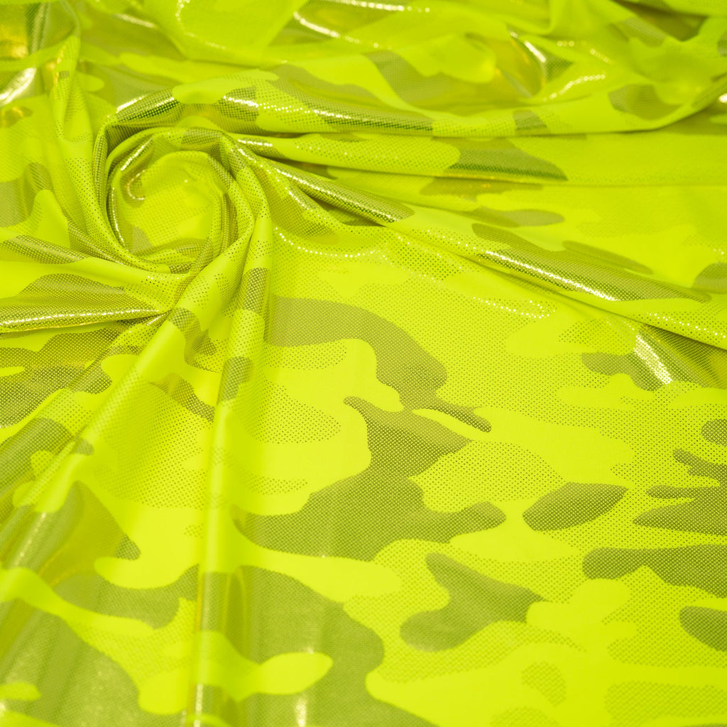 Neon Nugi Foil Printed Cationic Spandex Fabric | Blue Moon Fabrics