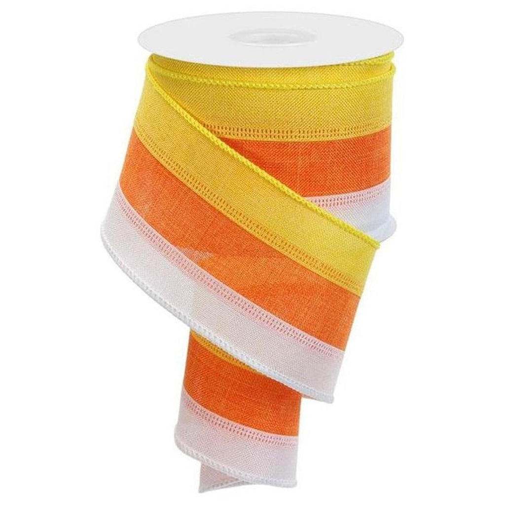 2.5" Tricolor Striped Ribbon: Orange/White, Yellow (10 Yards)
