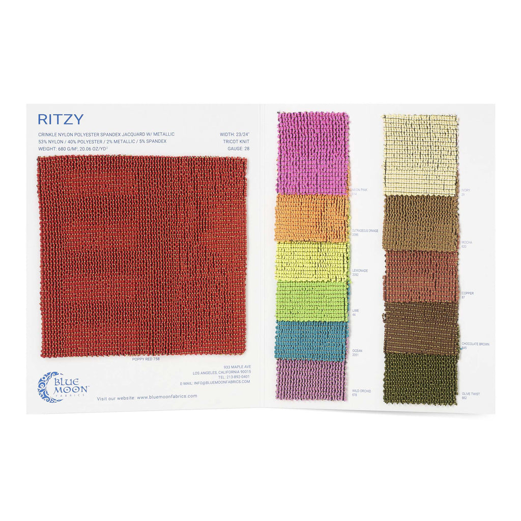 EL6015 - Ritzy Crinkle Nylon Polyester Spandex with Metallic Color Card | Blue Moon Fabrics