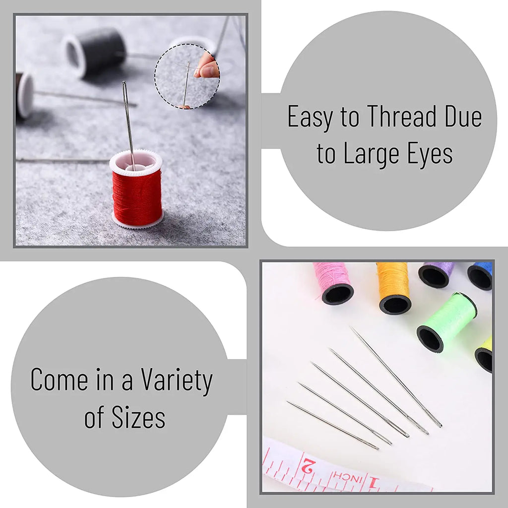 Big Eye Hand Sewing Needles Stainless Steel Set 55 Pieces