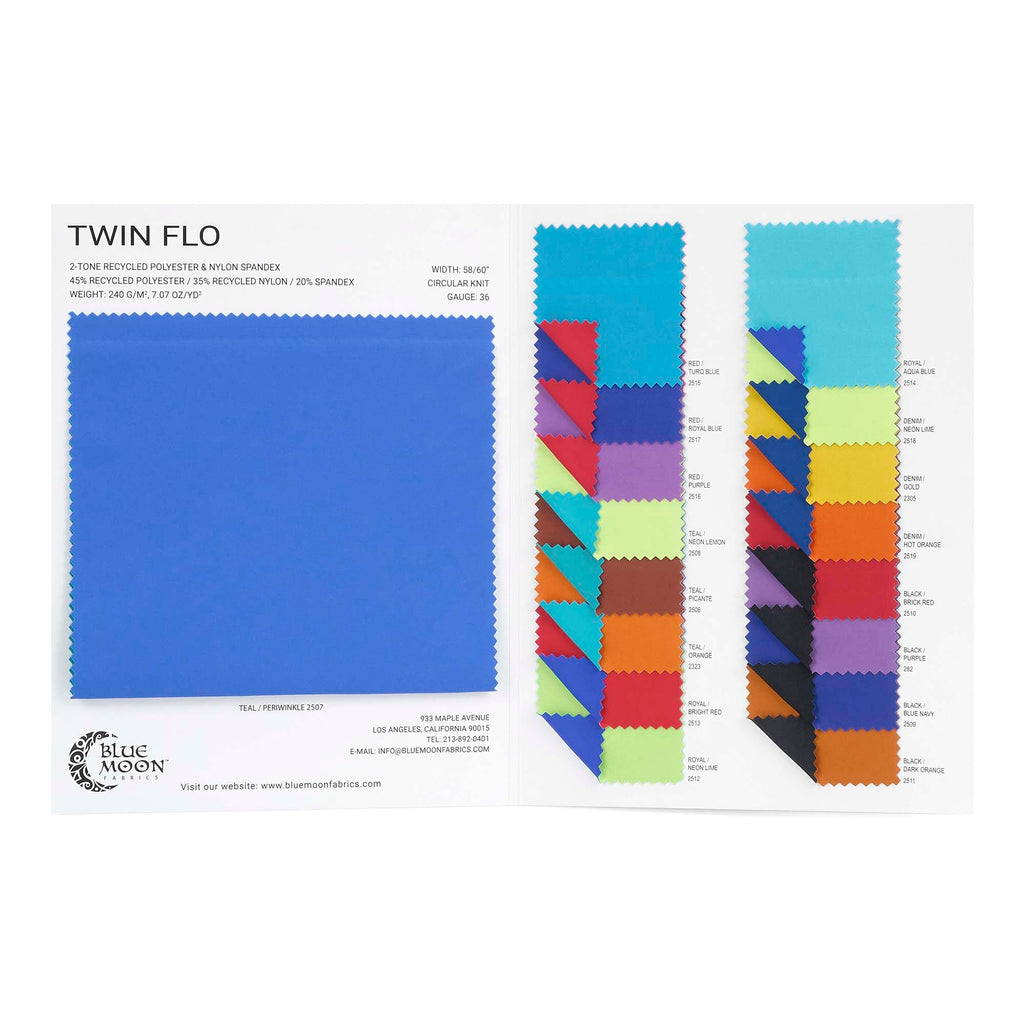 HK444R - Twin Flo 2-tone Recycled Polyester & Nylon Spandex Color Card | Blue Moon Fabrics