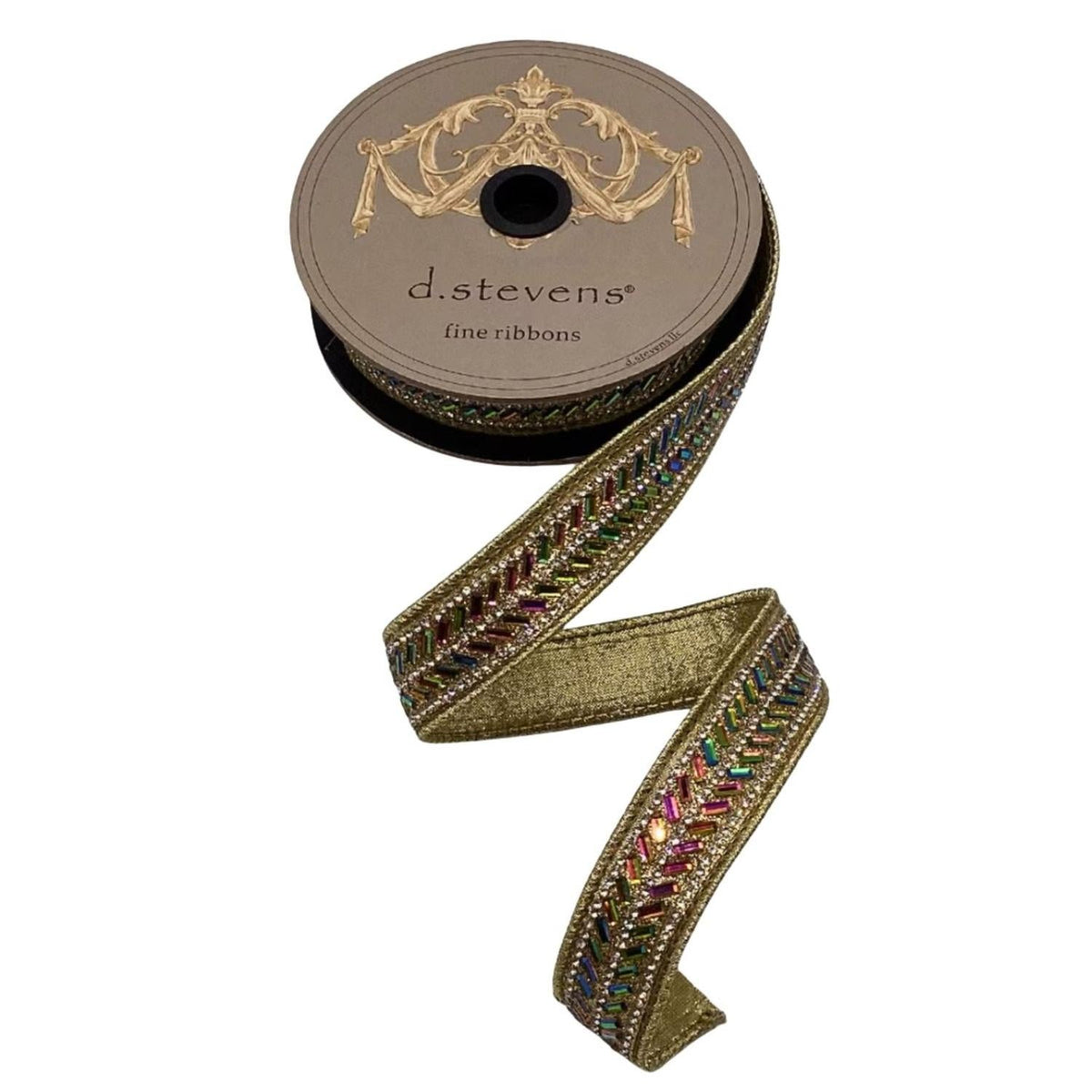 1" Metallic Dupion Herringbone Jewel Ribbon: Gold (5 Yards)