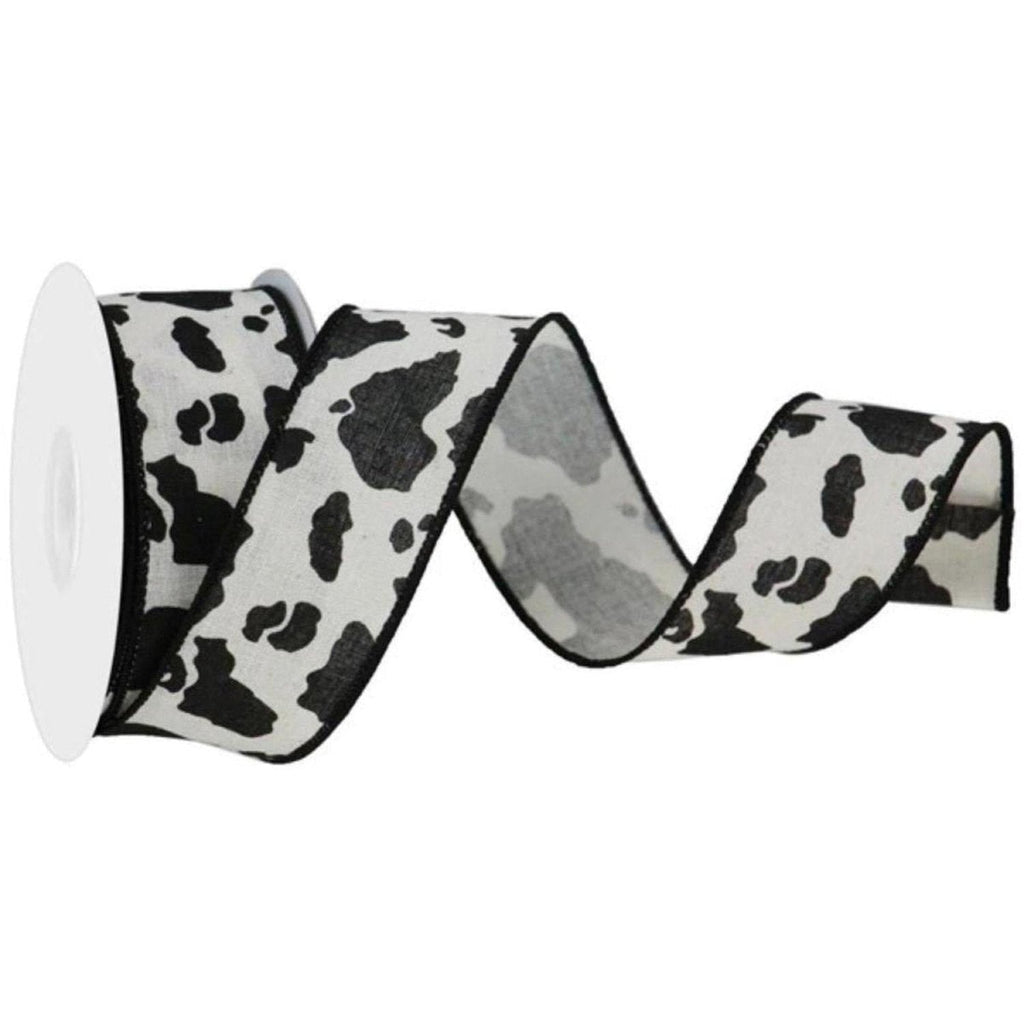 1.5" Cowhide Print Ribbon: Black & Cream (10 Yards)