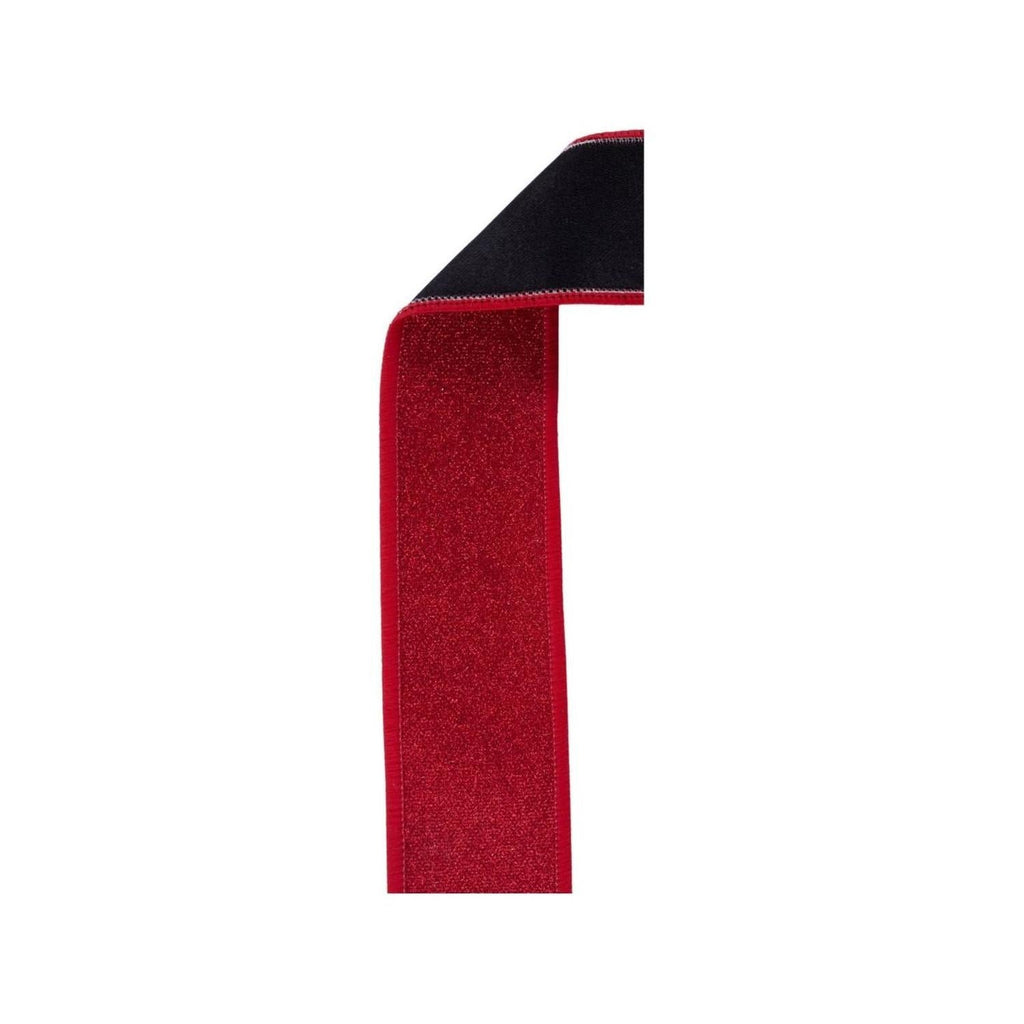1.5" Fine Glitter Fused Back Ribbon: Red/Black (10 Yards)