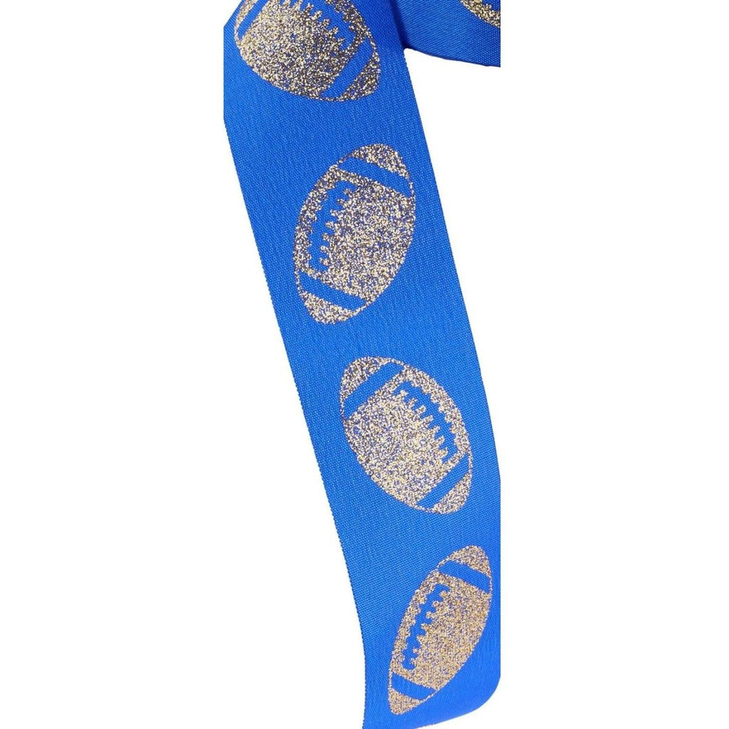 1.5" Glitter Football Ribbon: Royal Blue/Gold (100 Feet)