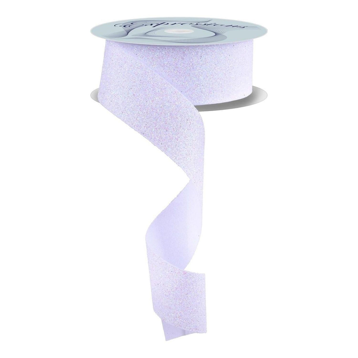 1.5" Glitter on Fabric Ribbon: Iridescent White (25 Yards)