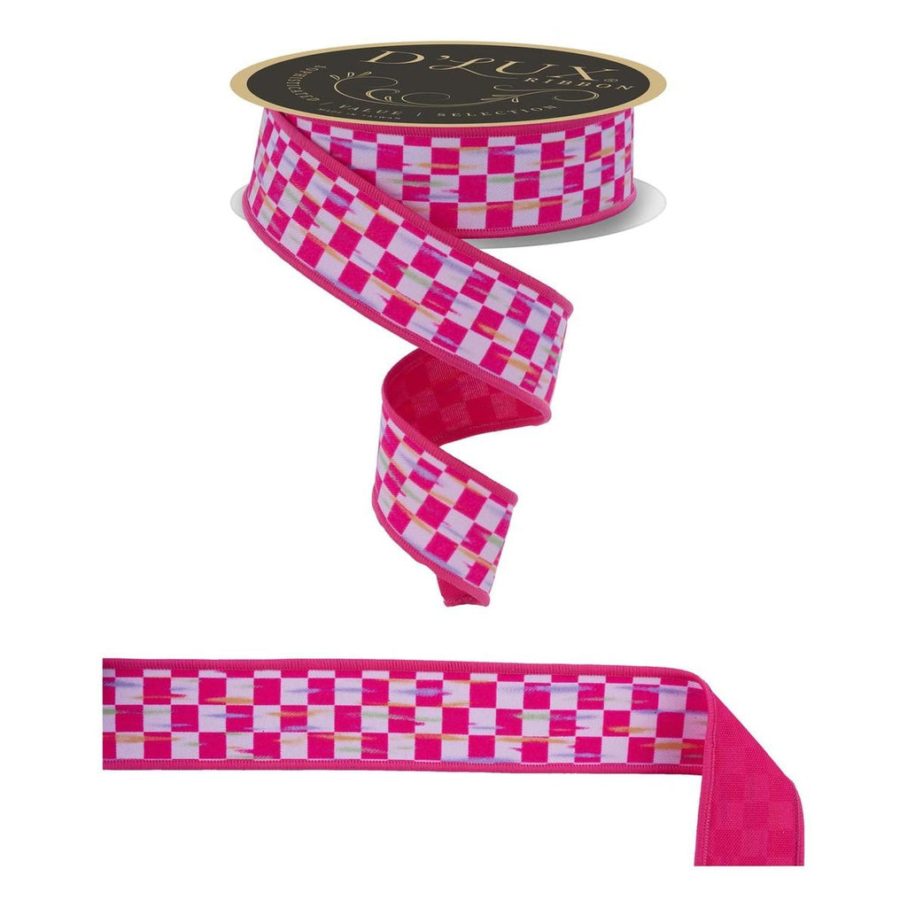 1.5 in Mini Antique Checker Ribbon: Hot Pink (10 Yards)
