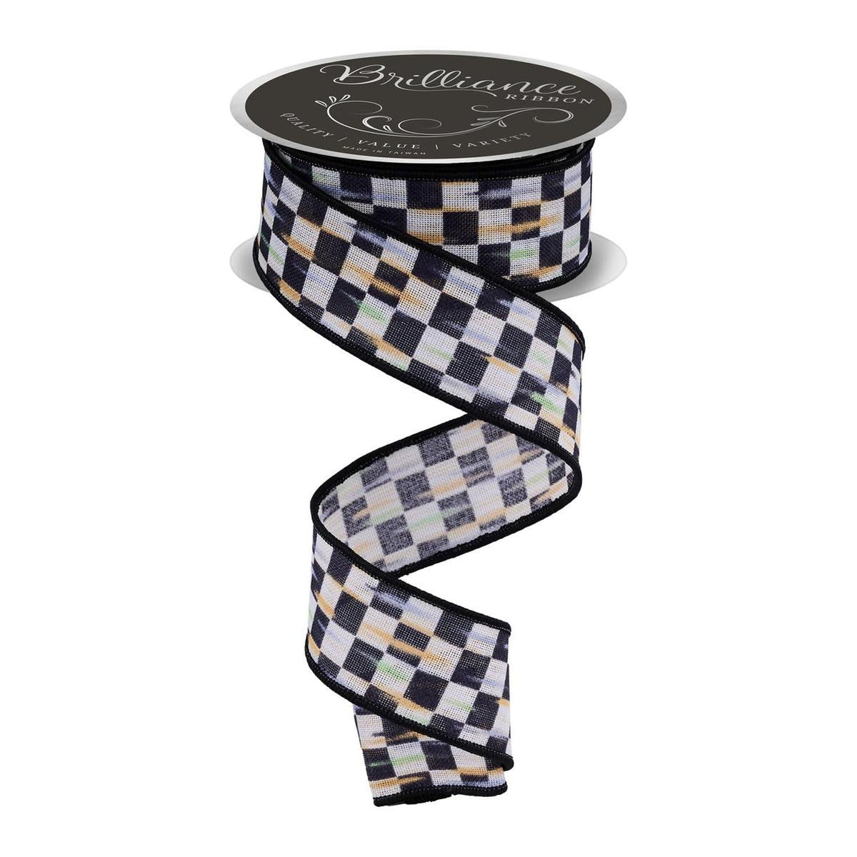 1.5in Mini Antique Checkerboard Ribbon: Black (10 Yards)