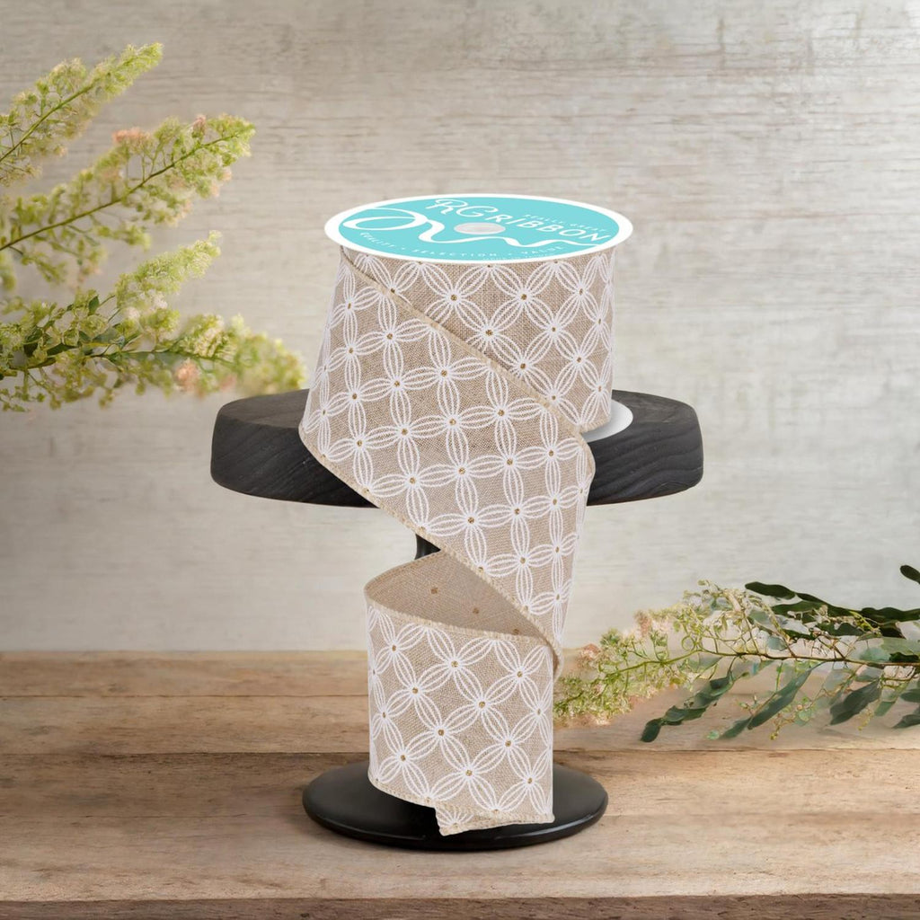 2.5" Multi Circles and Dots Ribbon: Natural (10 Yards)