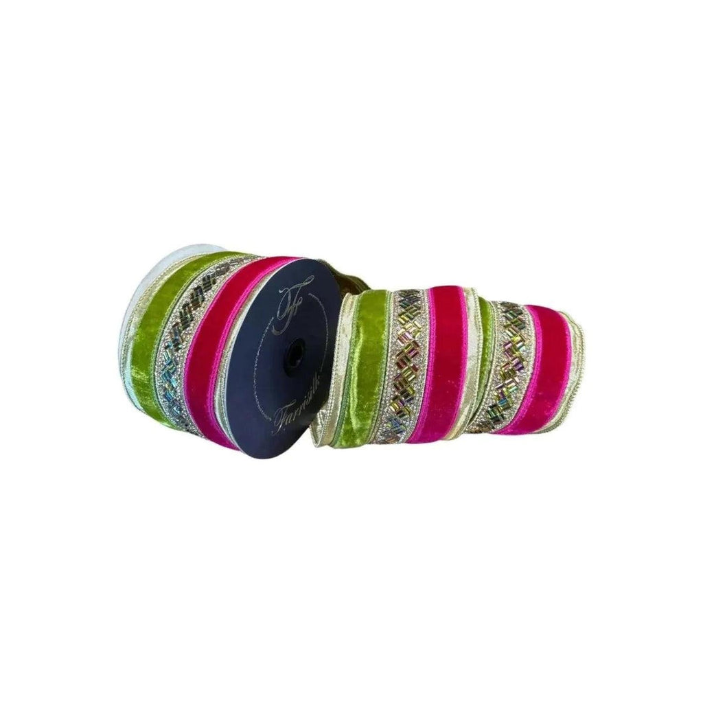4" Plush Jubilee Gem Ribbon: Hot Pink/Lime (5 Yards)