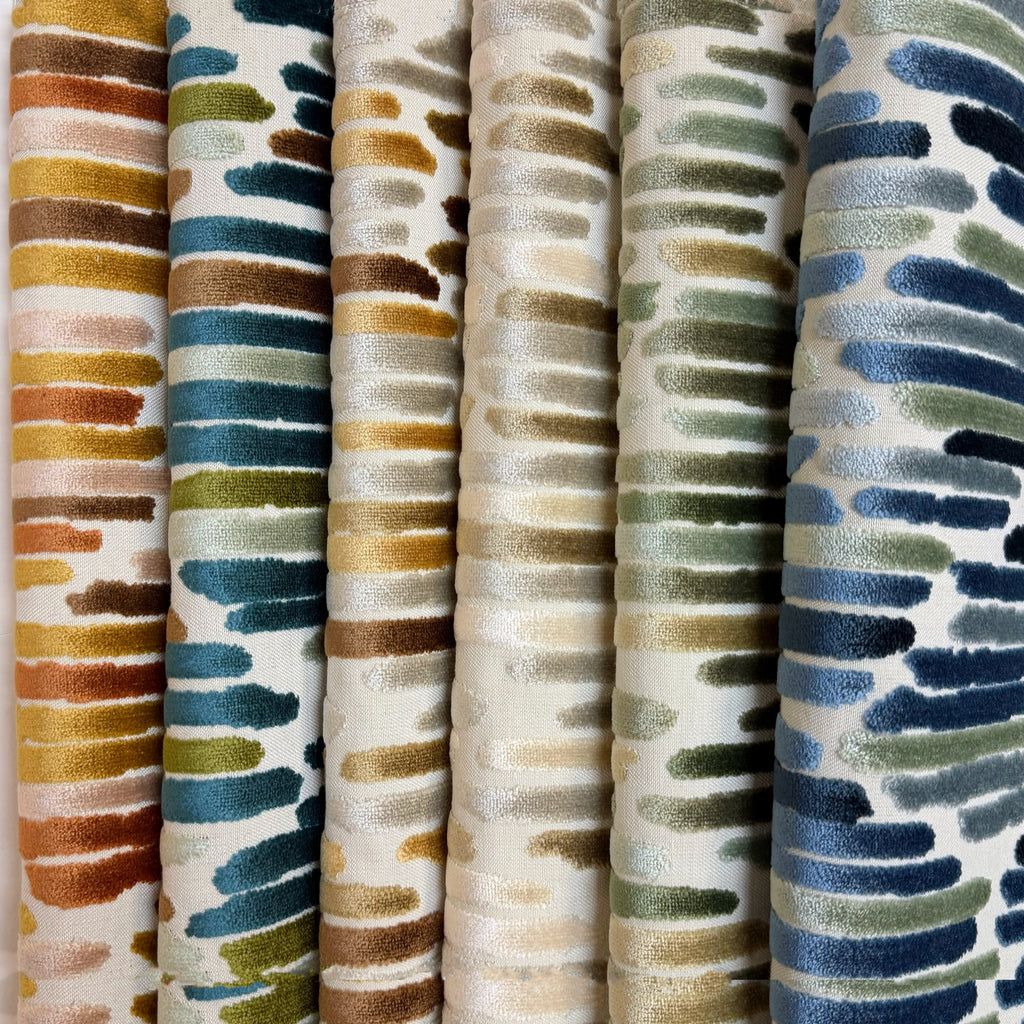 CASCADE - HARMONY, GEOMETRIC CUT VELVET UPHOLSTERY FABRIC BY THE YARD