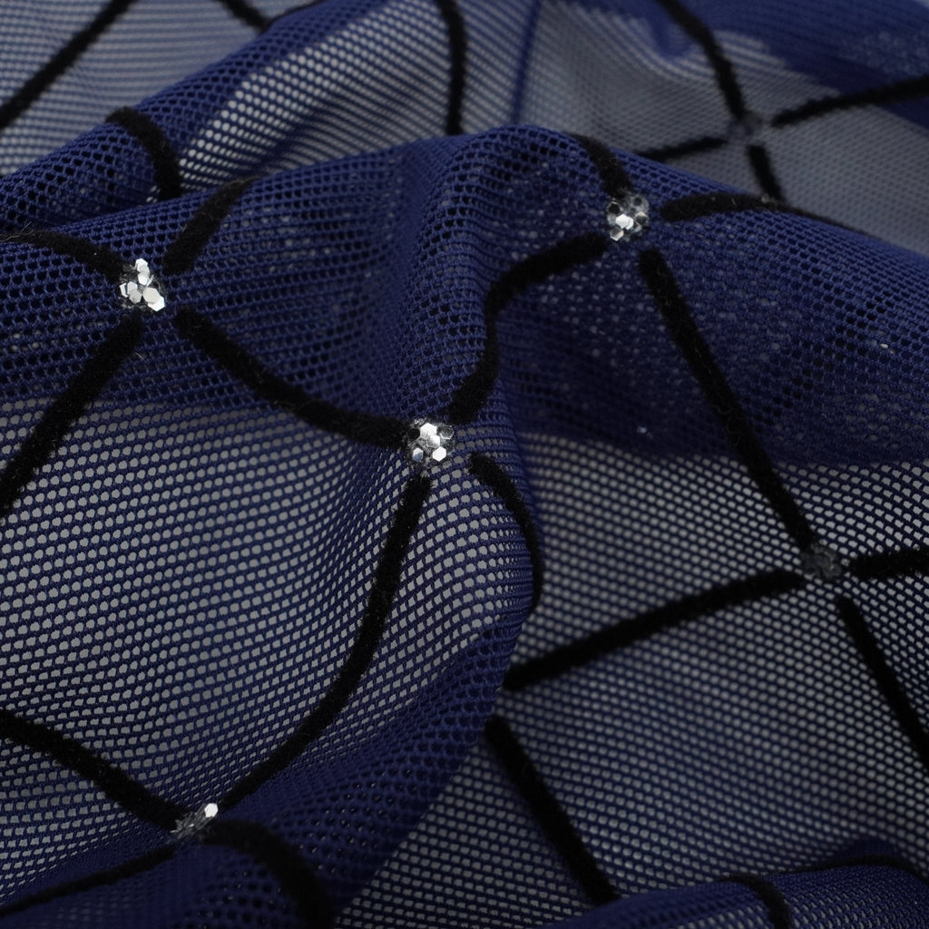 Diamonds Flocked Stretch Mesh Fabric | Blue Moon Fabrics