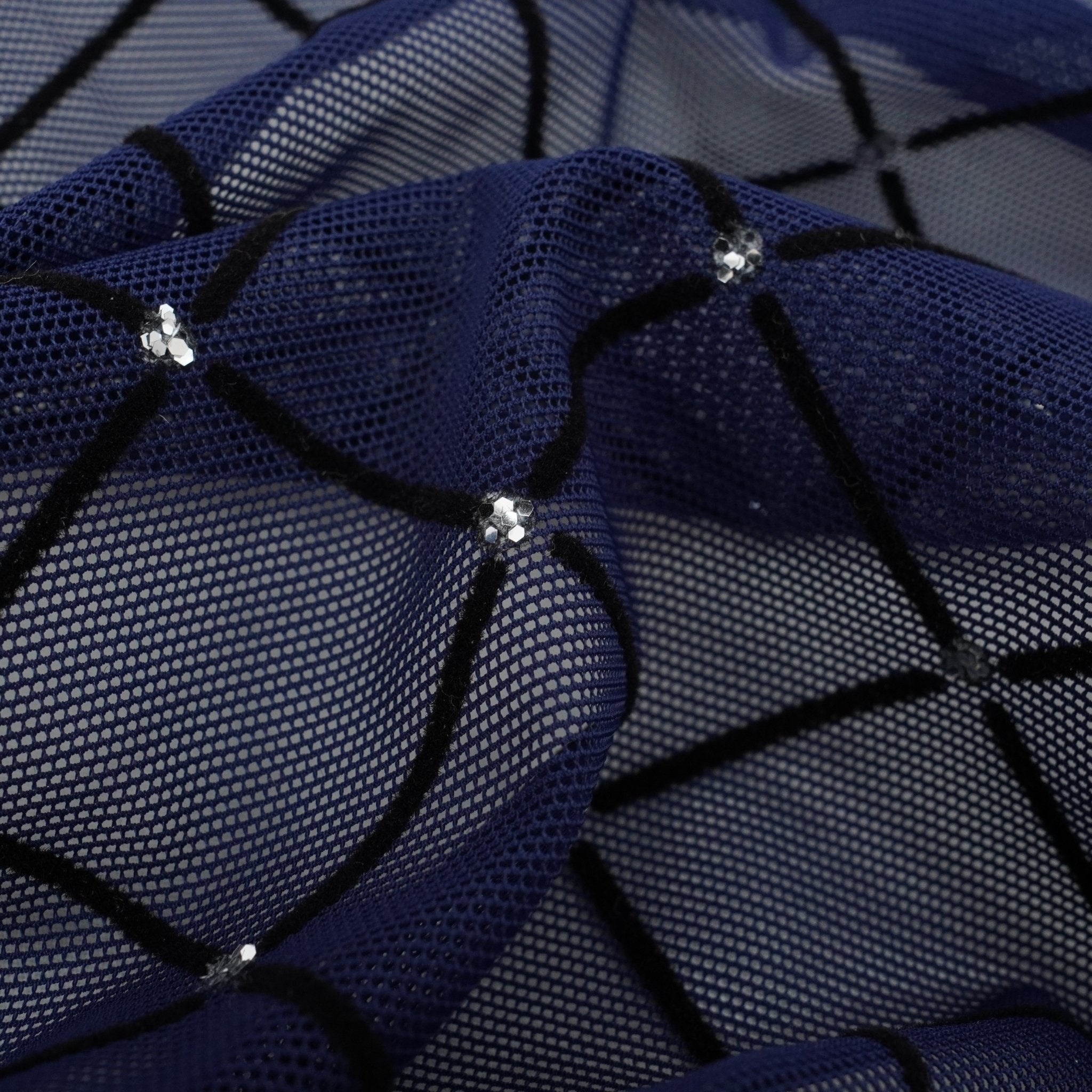 Diamonds Flocked Stretch Mesh Fabric | Blue Moon Fabrics