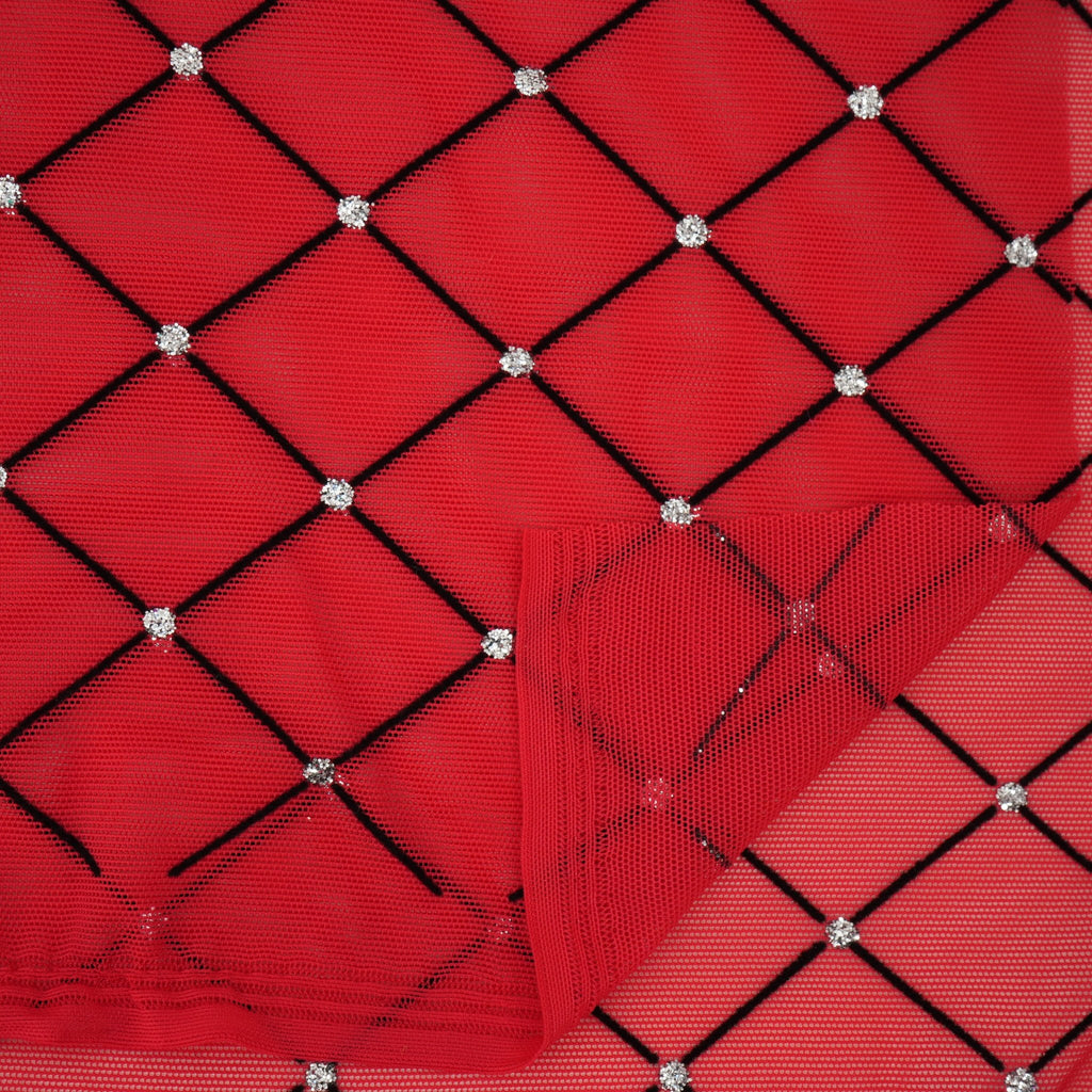 Diamonds Flocked Stretch Mesh Fabric | Blue Moon Fabrics