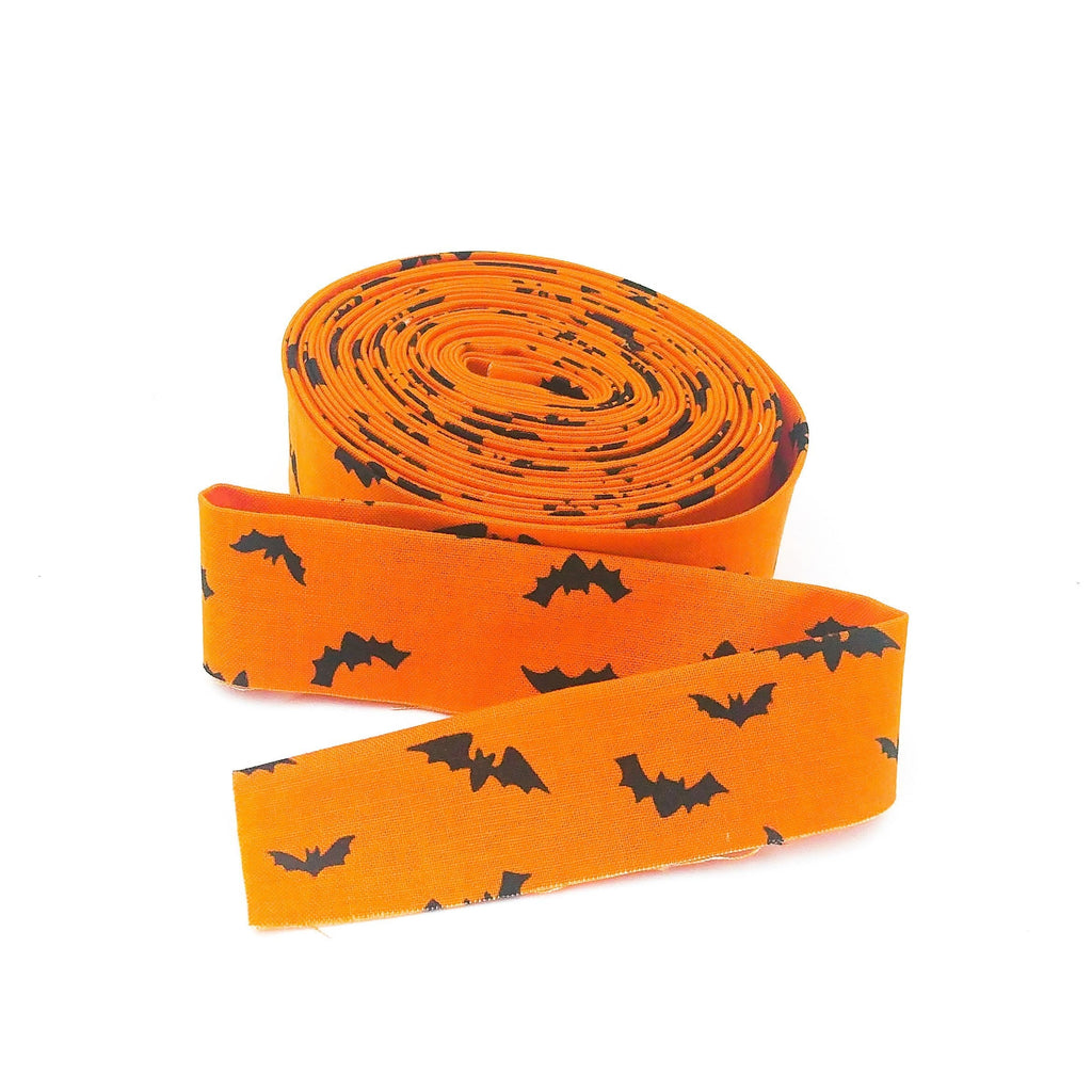 Quilt Binding Bats Orange Halloween 1 1/4" Single Fold Binding