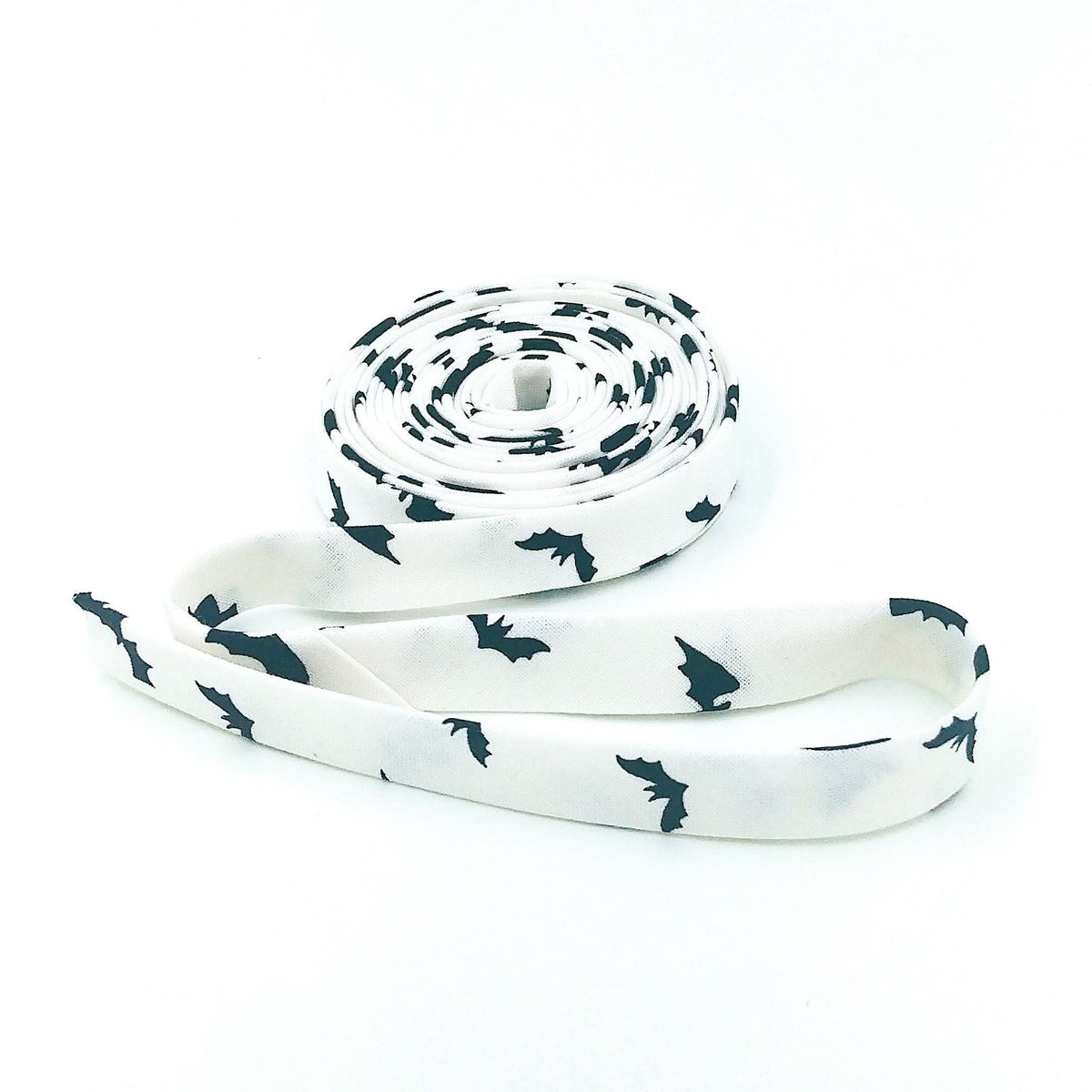 Double Fold Bias Tape 1/2'' Bats White Black Halloween Bias Binding