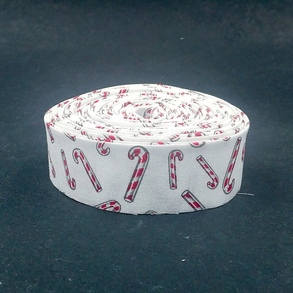 Quilt Binding Christmas Joys Candy Canes White 1 1/4" Single Fold