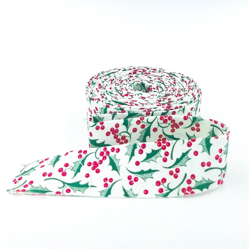 Quilt Binding Merry Little Christmas Holly Cream 1 1/4" Single Fold