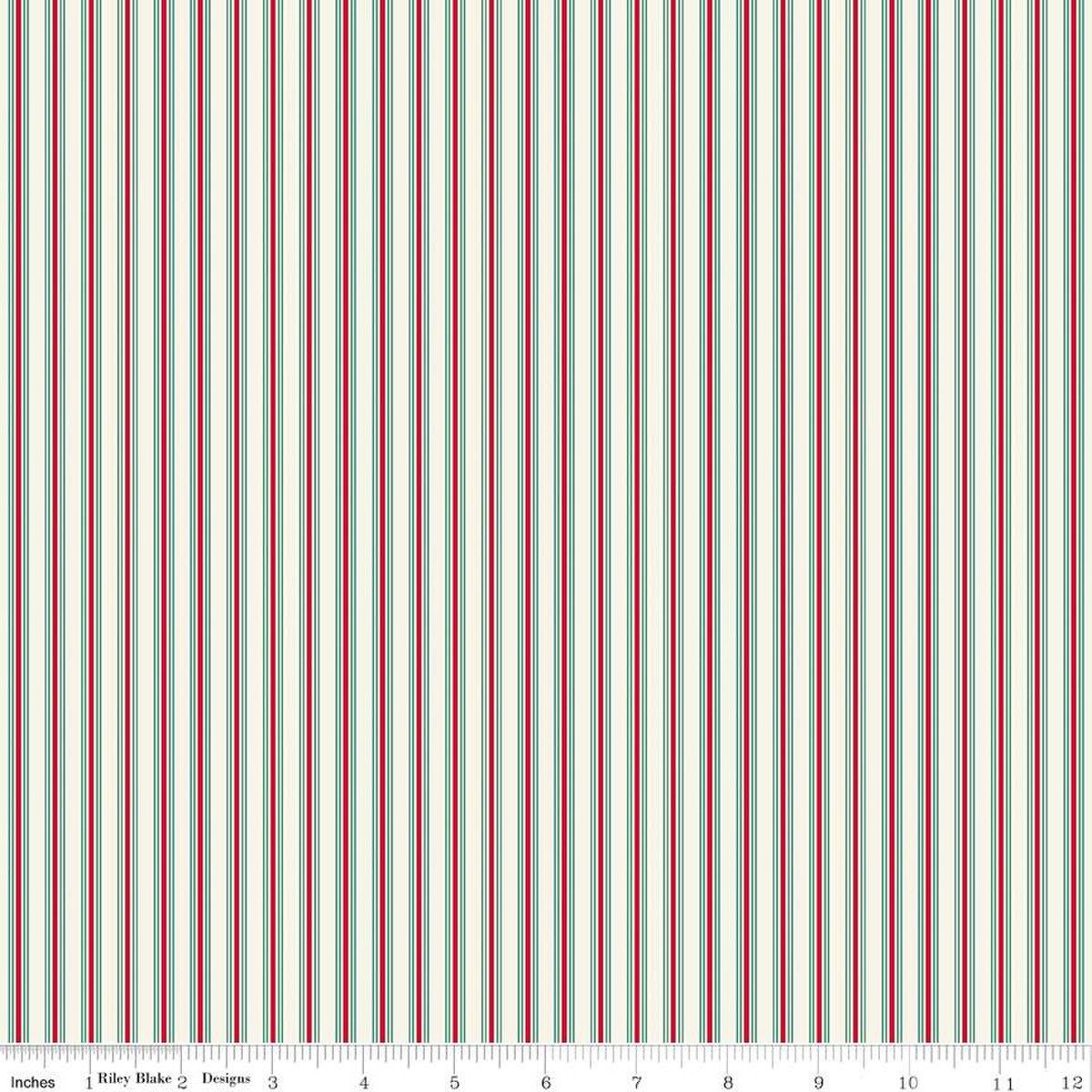 Double Fold Bias Tape 1/2'' Merry Little Christmas Stripes Cream Binding