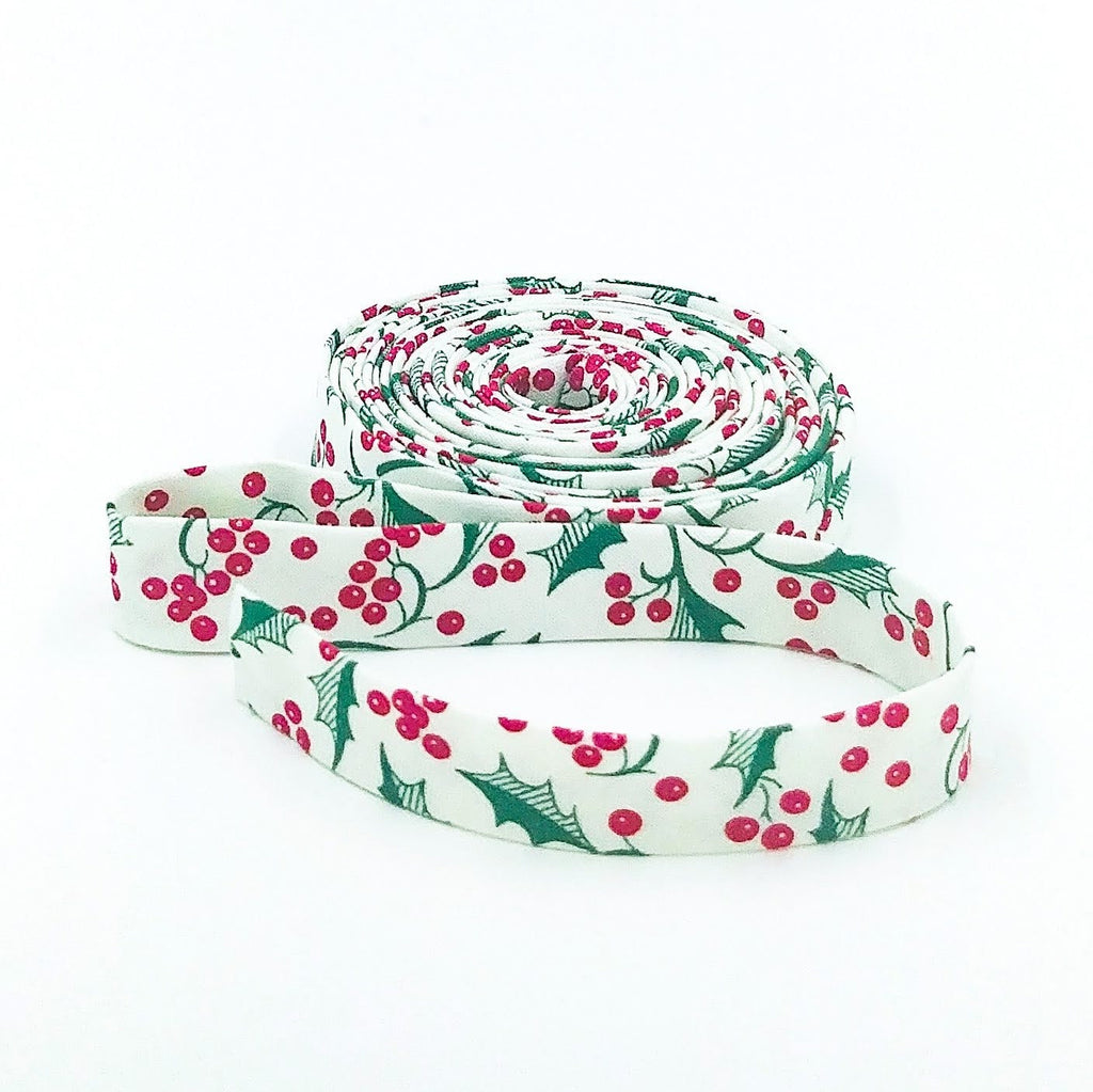 Double Fold Bias Tape 1/2'' Merry Little Christmas Holly Cream