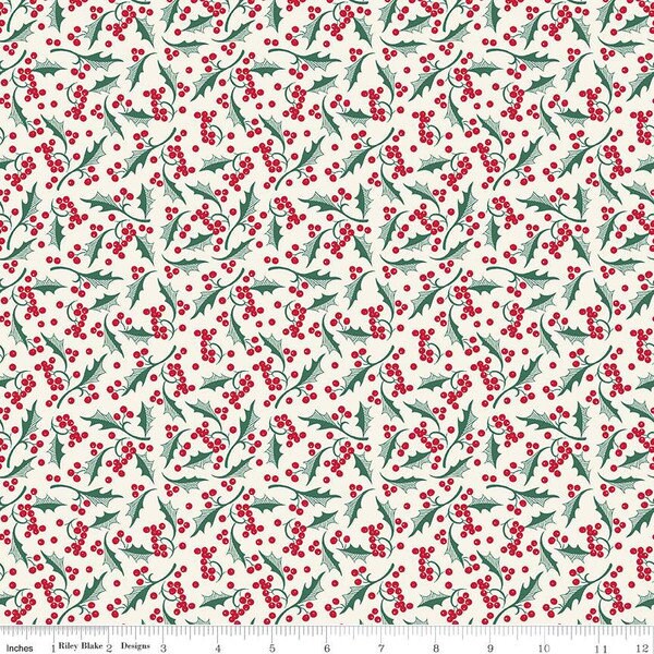 Double Fold Bias Tape 1/2'' Merry Little Christmas Holly Cream