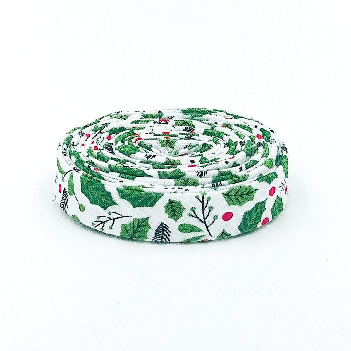 Double Fold Bias Tape 1/2'' The Christmas Magic Holly White Binding