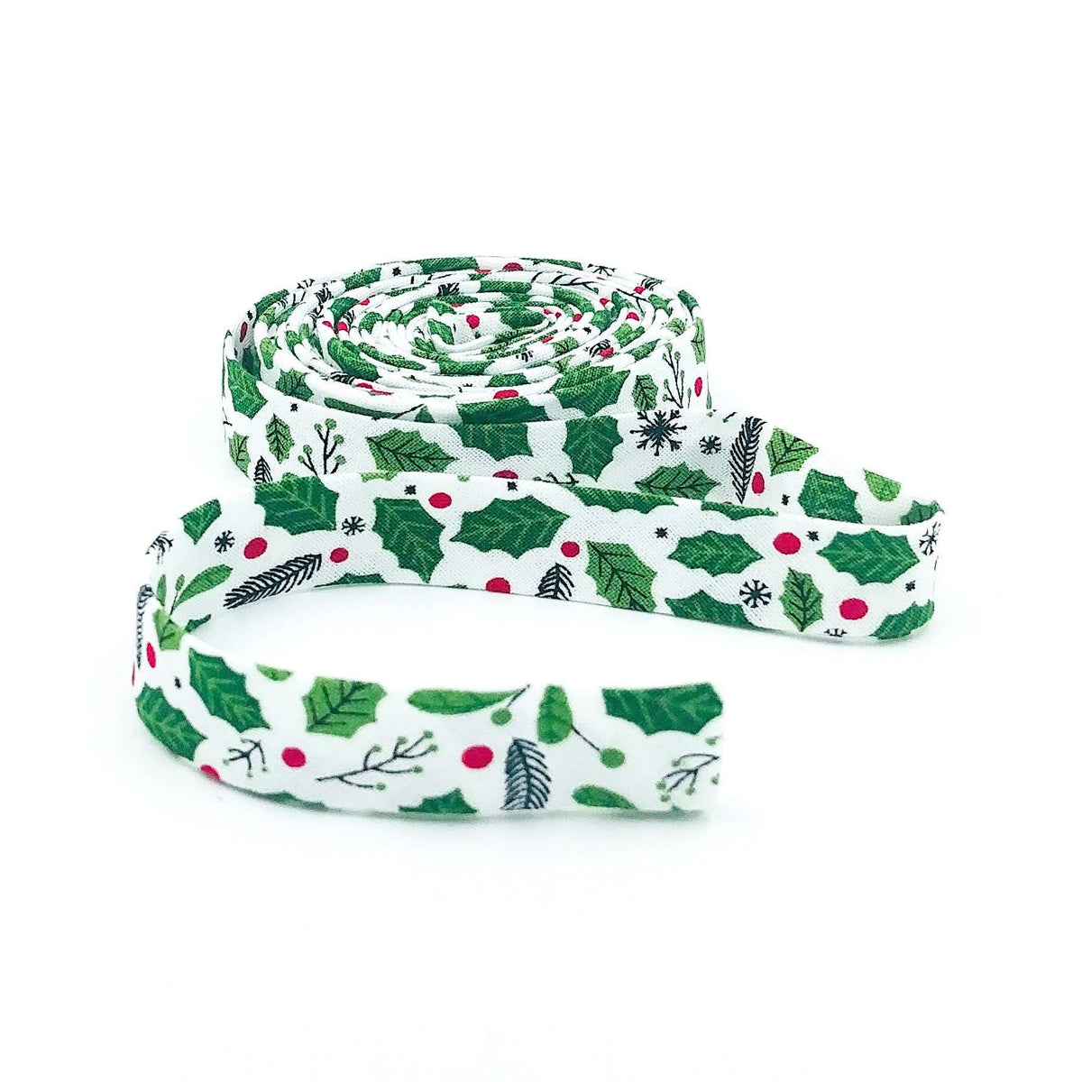 Double Fold Bias Tape 1/2'' The Christmas Magic Holly White Binding