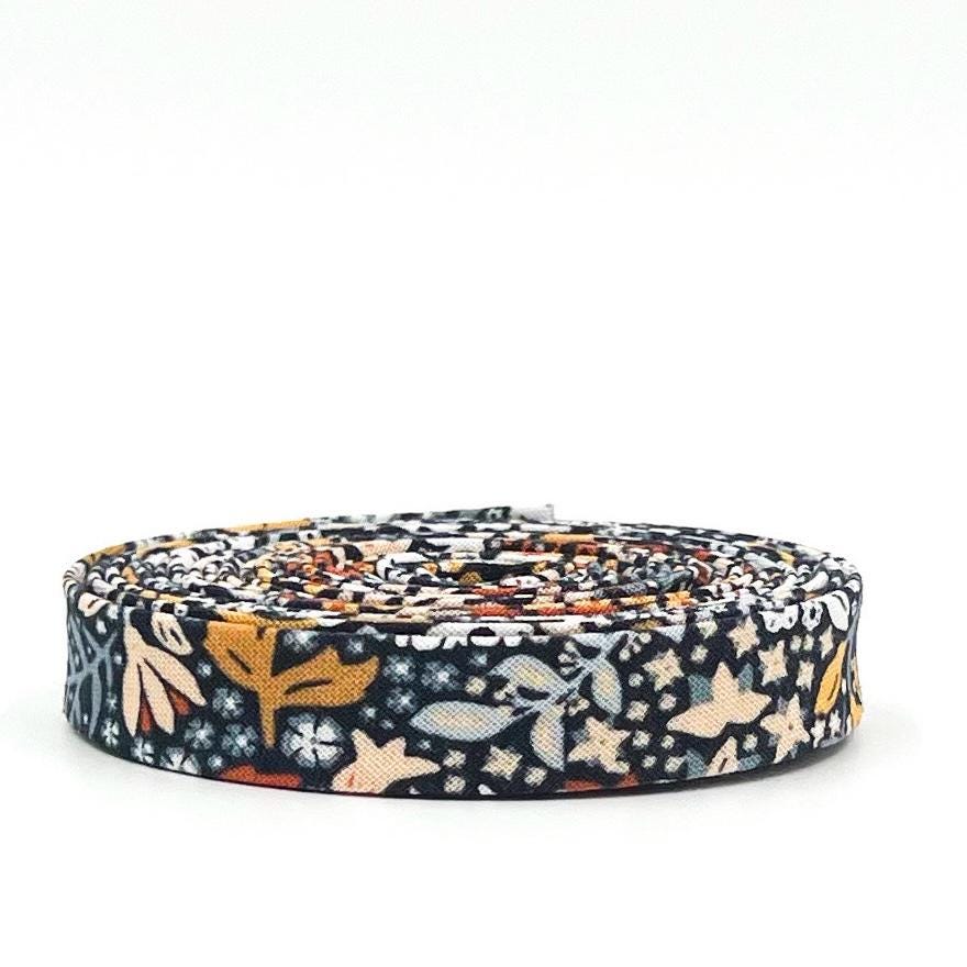 Double Fold Bias Tape 1/2'' Old Garden Florentine Black Bias Binding Floral