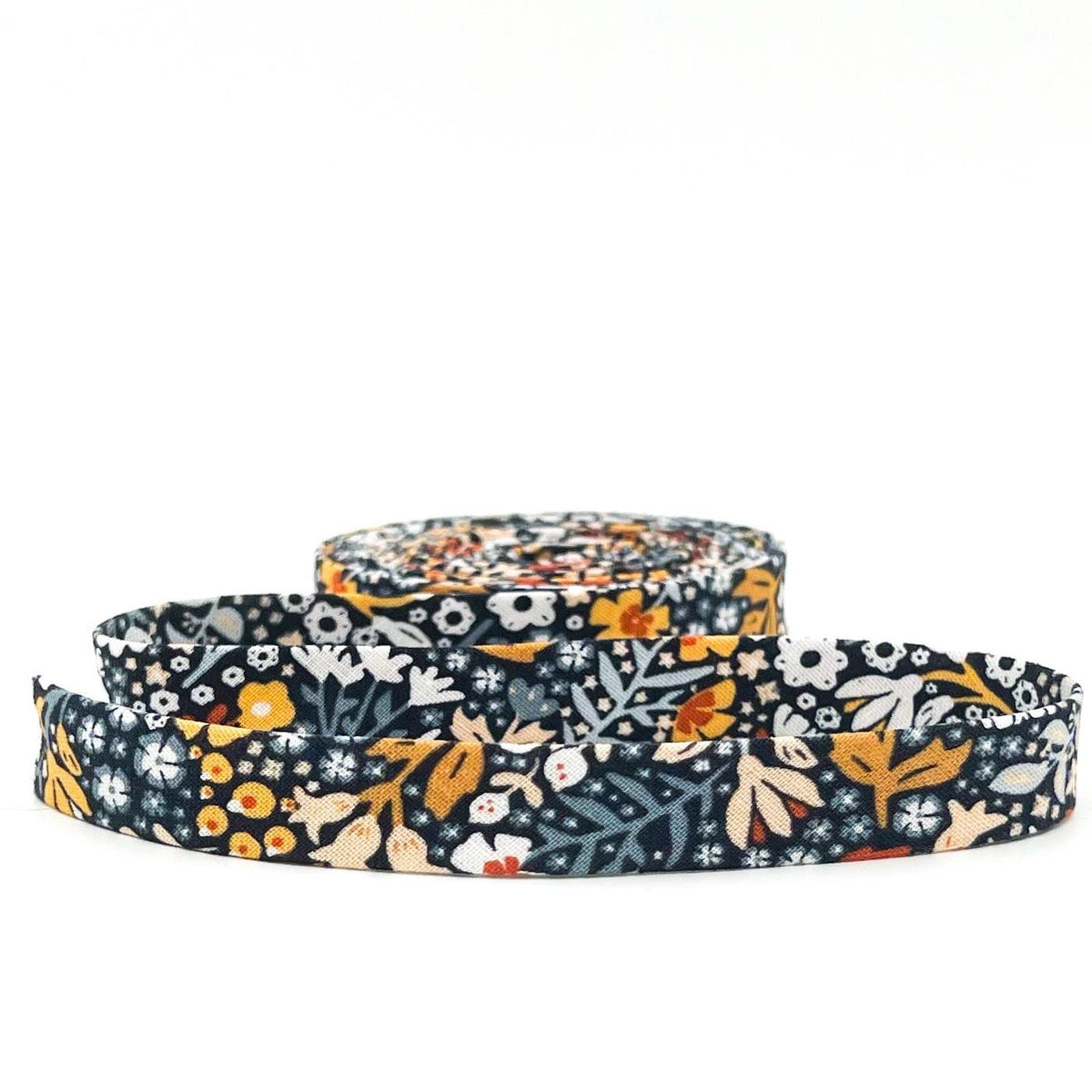 Double Fold Bias Tape 1/2'' Old Garden Florentine Black Bias Binding Floral