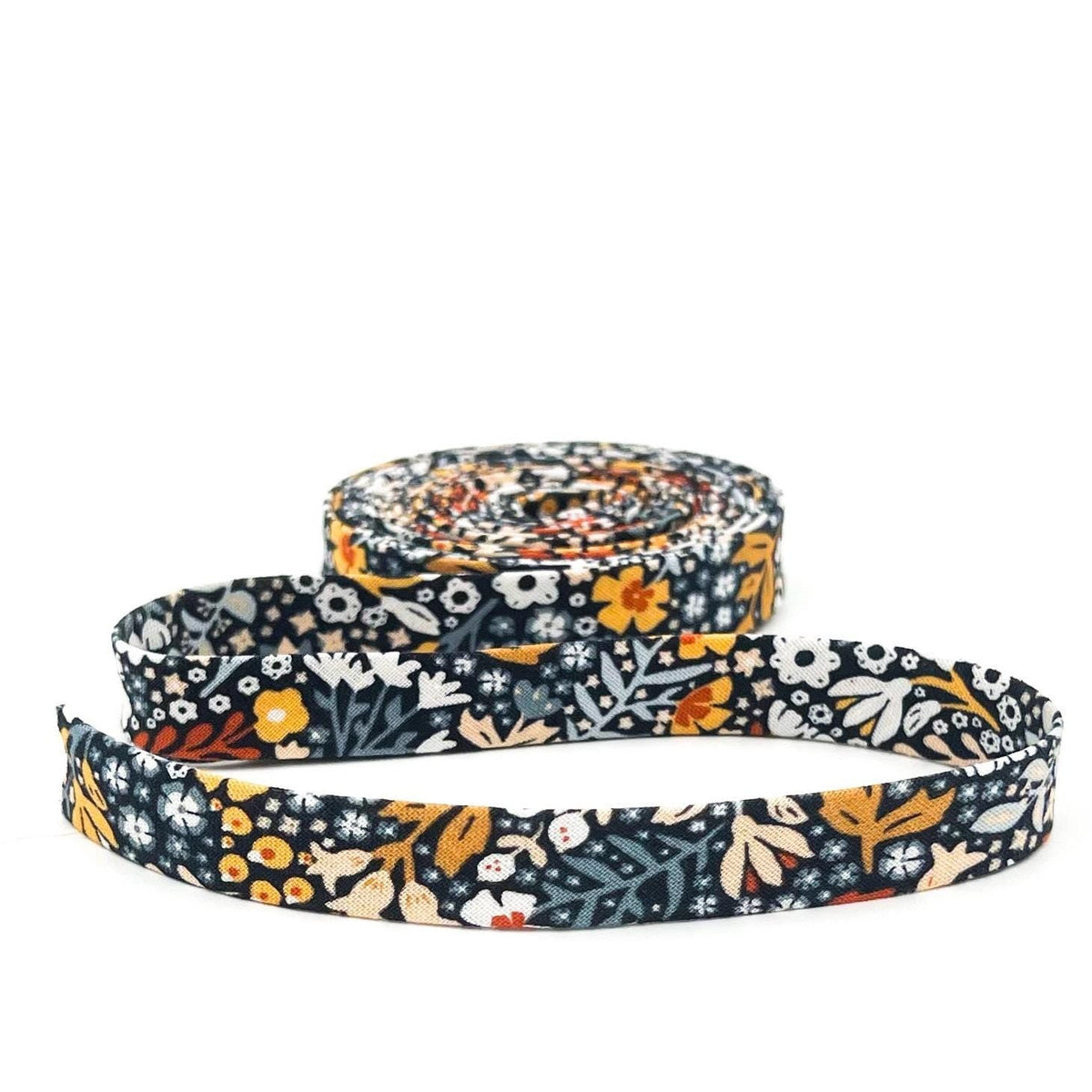 Double Fold Bias Tape 1/2'' Old Garden Florentine Black Bias Binding Floral