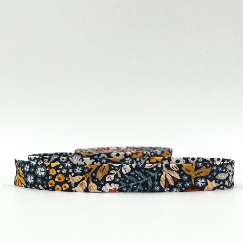 Double Fold Bias Tape 1/2'' Old Garden Florentine Black Bias Binding Floral