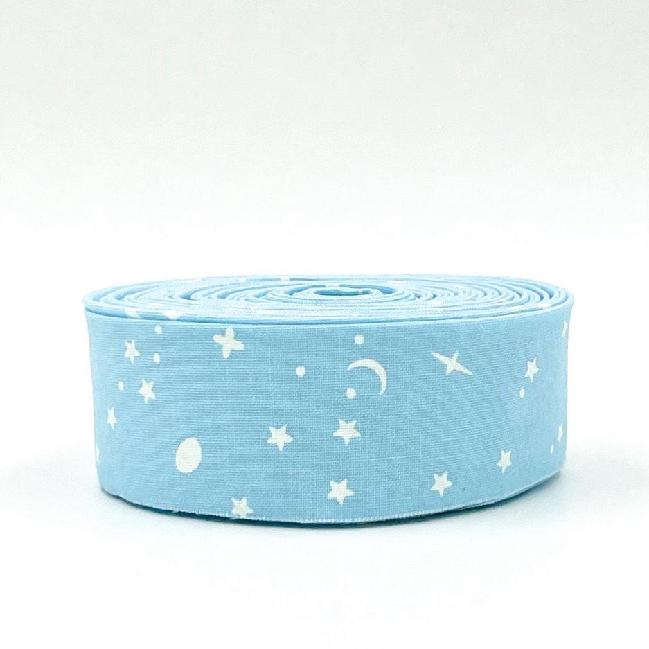 Quilt Binding Space Sprinkles Waterfall Blue 1 1/4" Single Fold